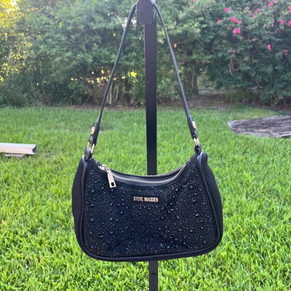 Steve Madden Handbags - Steve Madden Black Nylon Rhinestone Crystal Baguette Shoulder Bag